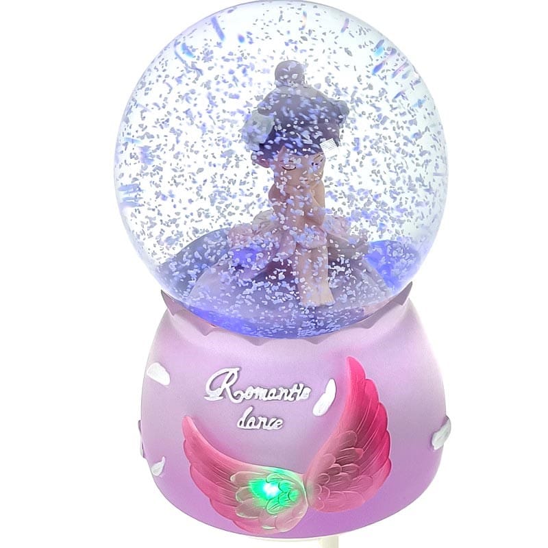 Carillon Musicale con Sfera di Vetro e Ballerina Viola con Base Ali