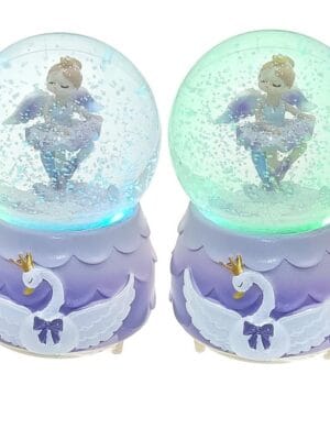Carillon Musicale con Sfera di Vetro e Ballerina Viola con Base Cigno - Immagine 2