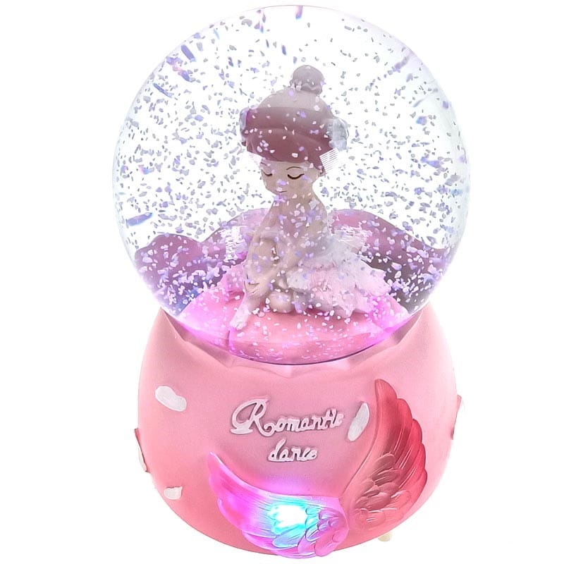 Carillon Musicale con Sfera di Vetro e Ballerina Rosa con Base Ali